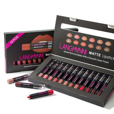 Set de 12 labiales mate GLOWCIRCUIT aterciopelados larga duración
