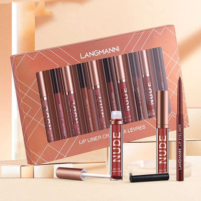 Set 12 piezas 6 labiales mate 6 delineadores waterproof